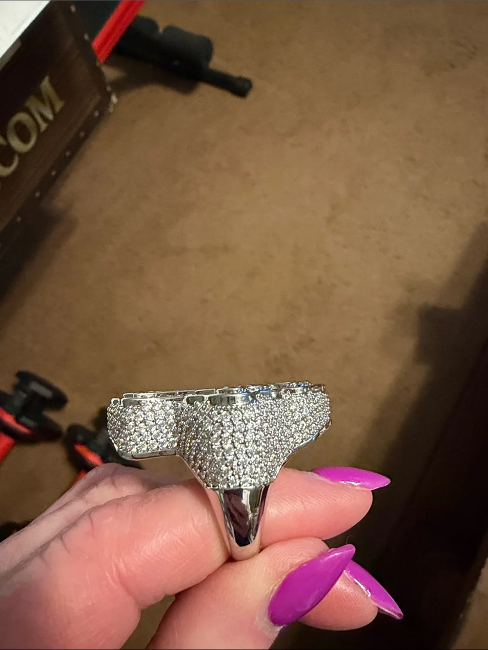 Silver Crystal Cross Ring with Woven Detail